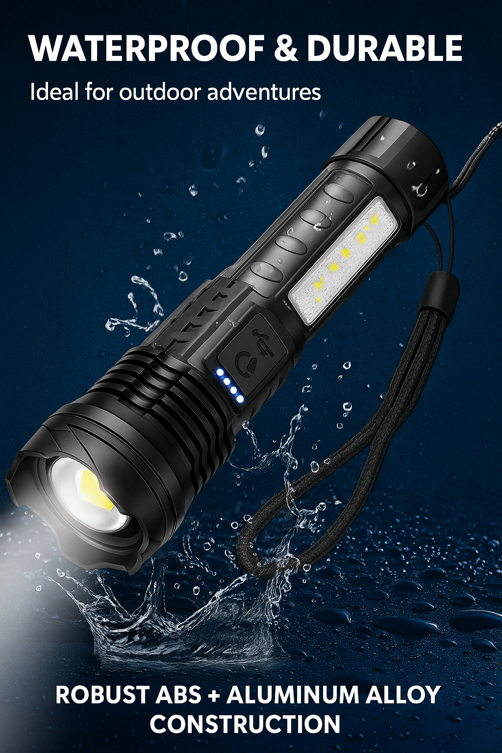 Anvara Zaklamp LED – Oplaadbaar via USB – 2000 lumen – Militaire & Krachtige zaklamp – 6 Modi – Zoomfunctie – Compact & Lichtgewicht