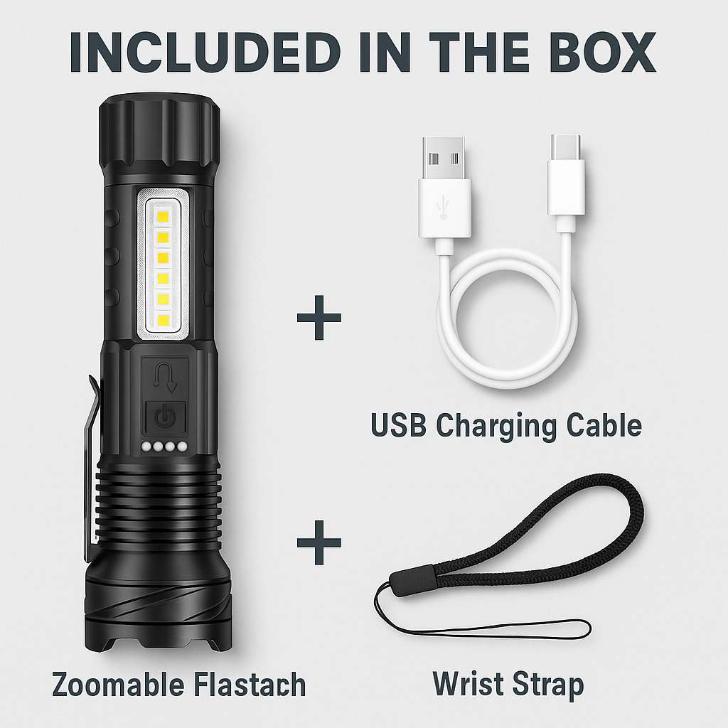 Anvara Zaklamp LED – Oplaadbaar via USB – 2000 lumen – Militaire & Krachtige zaklamp – 6 Modi – Zoomfunctie – Compact & Lichtgewicht