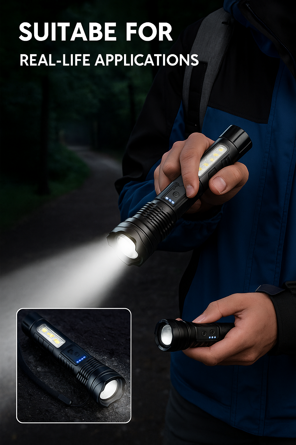 Anvara Zaklamp LED – Oplaadbaar via USB – 2000 lumen – Militaire & Krachtige zaklamp – 6 Modi – Zoomfunctie – Compact & Lichtgewicht